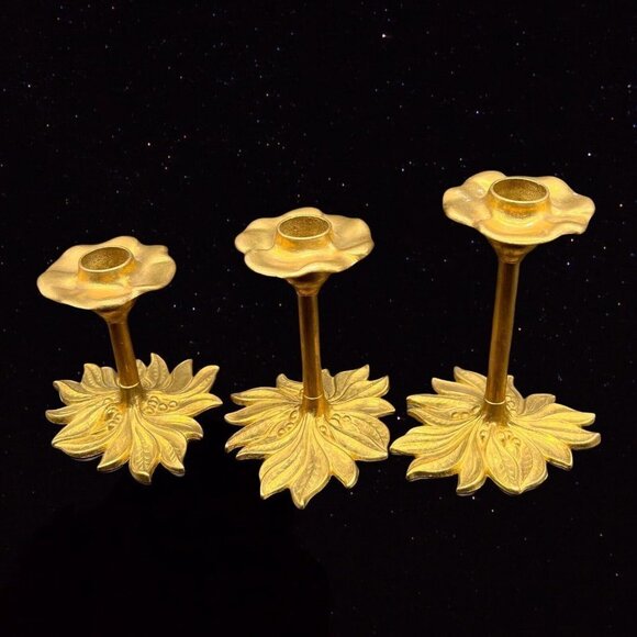 Vintage Gilde Handwerk Candle Holder 3 Pcs Metal Brass Flower Shape Holder - Picture 1 of 12
